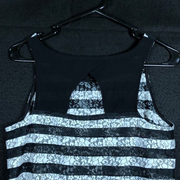 Express Womens Blouse Black White Lace Striped Sheer Tank Scoop Neck Stretch S - Picture 11 of 12